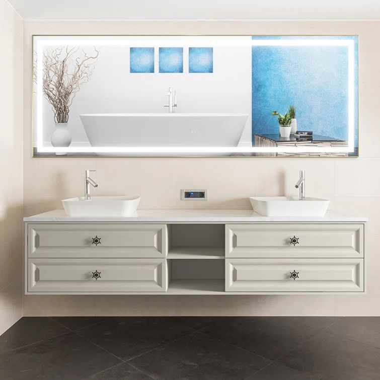 96 in. Khaki Solid Wood Floating Bath Vanity Cabinet