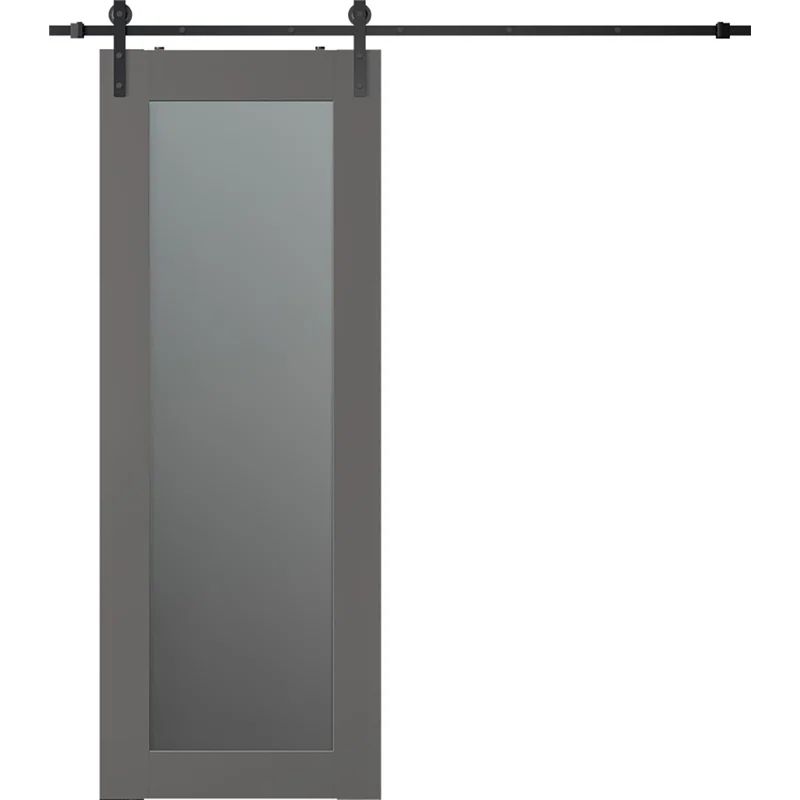 Gray Solid Composite Barn Door Kit with Frosted Glass Panel