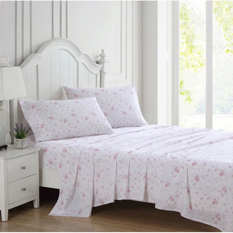King Blue Cotton Floral Sateen Sheet Set