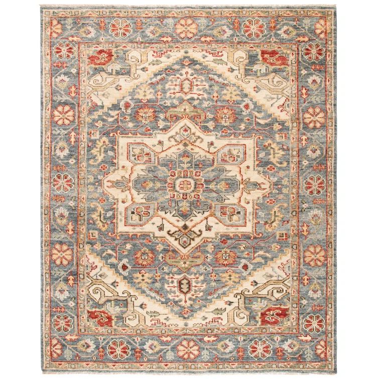Samarkand Blue and Ivory Hand-Knotted Wool 9' x 12' Rug