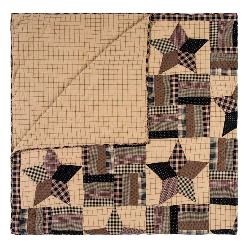 Bingham Star Black and Tan Cotton King Quilt Set