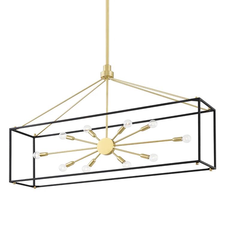 Glendale 48" Aged Brass and Black 10-Light Linear Chandelier