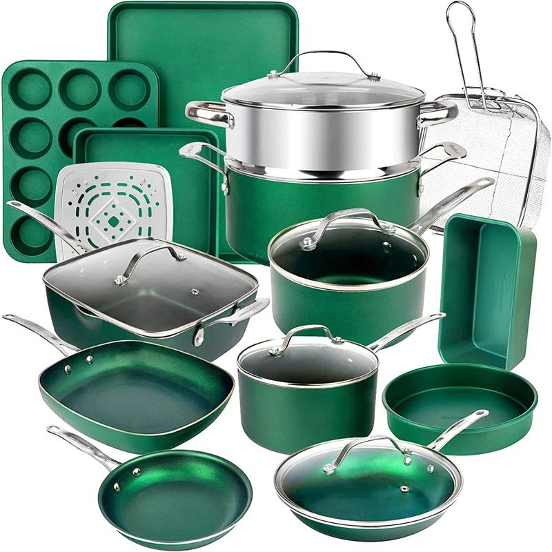Emerald Green Nonstick Aluminum 20-Piece Cookware and Bakeware Set