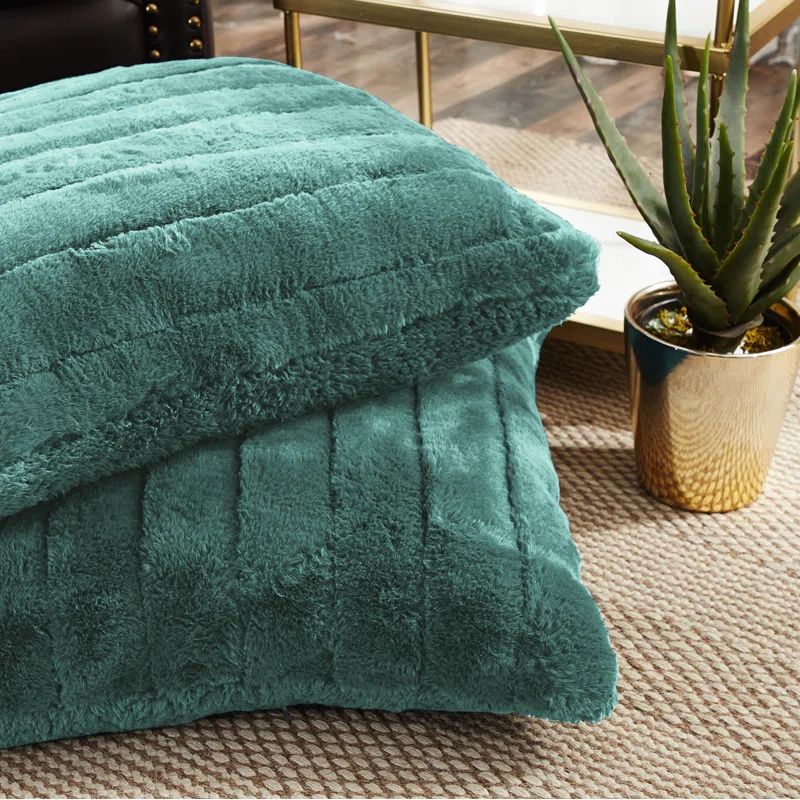 Jadeite Faux Fur and Sherpa Euro Pillow Covers, Set of 2
