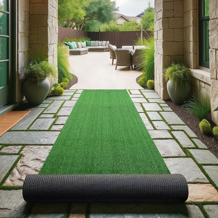 Ottomanson Green Polypropylene Indoor/Outdoor Artificial Grass Rug 2'7" x 21'
