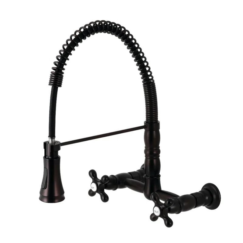 Oil Rubbed Bronze Wall-Mount Kitchen Faucet with Pull-Down Sprayer