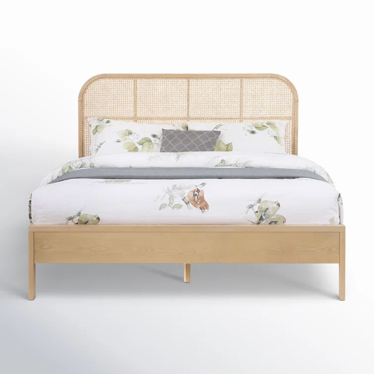 Natural Ash Wood King Bed with Cane Headboard