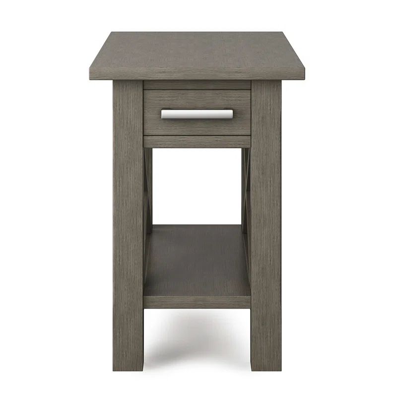 Farmhouse Gray Solid Wood Narrow End Table with Storage