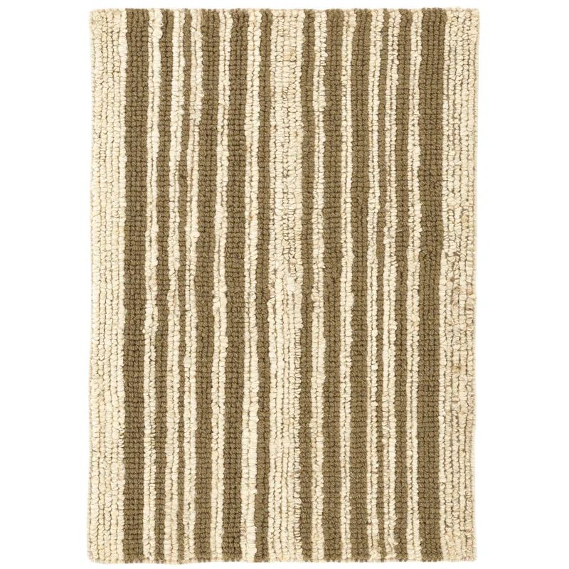 Handwoven Kelp and Beige Wool Stripe Rectangular 9' x 12' Rug