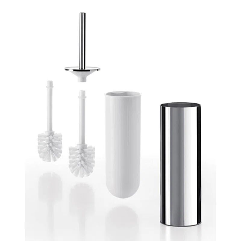 Chrome and White Antibacterial Toilet Brush and Holder Set