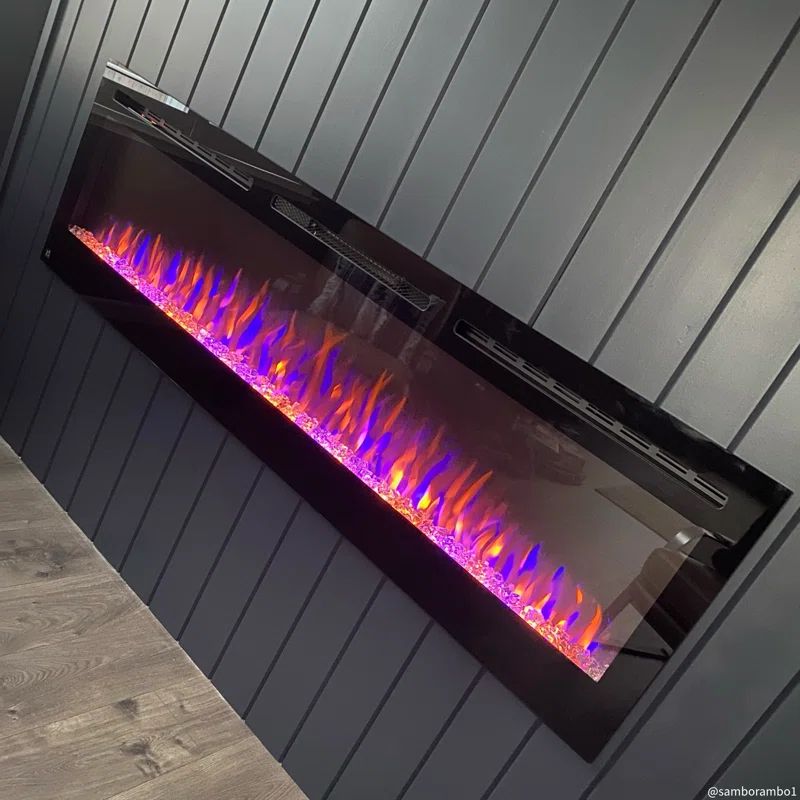 Sideline 72" Black Glass Wall-Mounted Electric Fireplace
