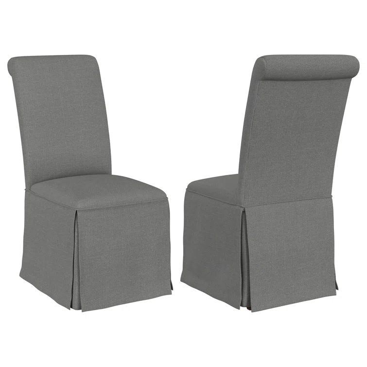 Gray Upholstered High Back Parsons Side Chair with Skirted Design
