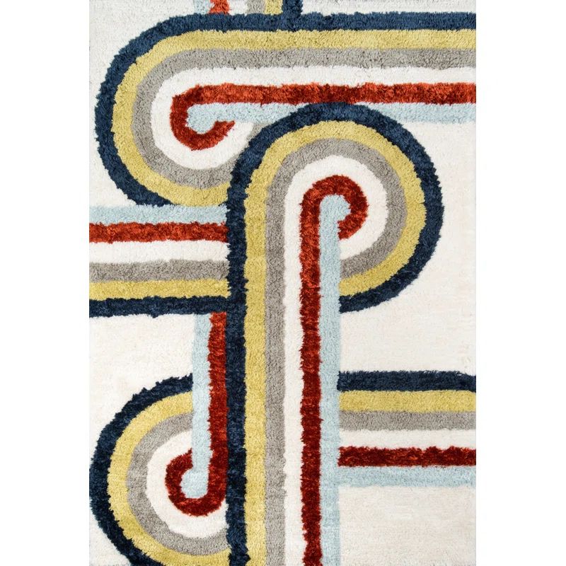 Retro Multicolor Hand-Tufted Shag Area Rug 5' x 7'