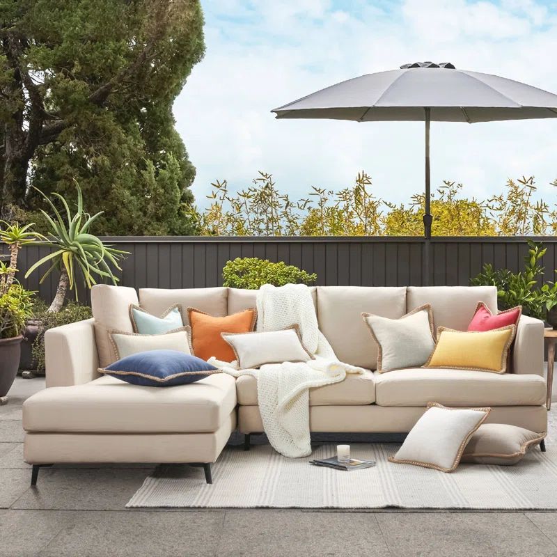 Blue Reversible Square Polyester Throw Pillow with Burlap Trim, 20" x 20"