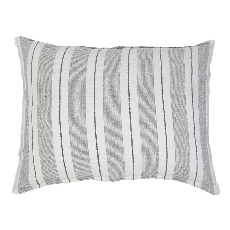 Laguna Charcoal Linen Striped Pillow with Frayed Edges 20" x 20"