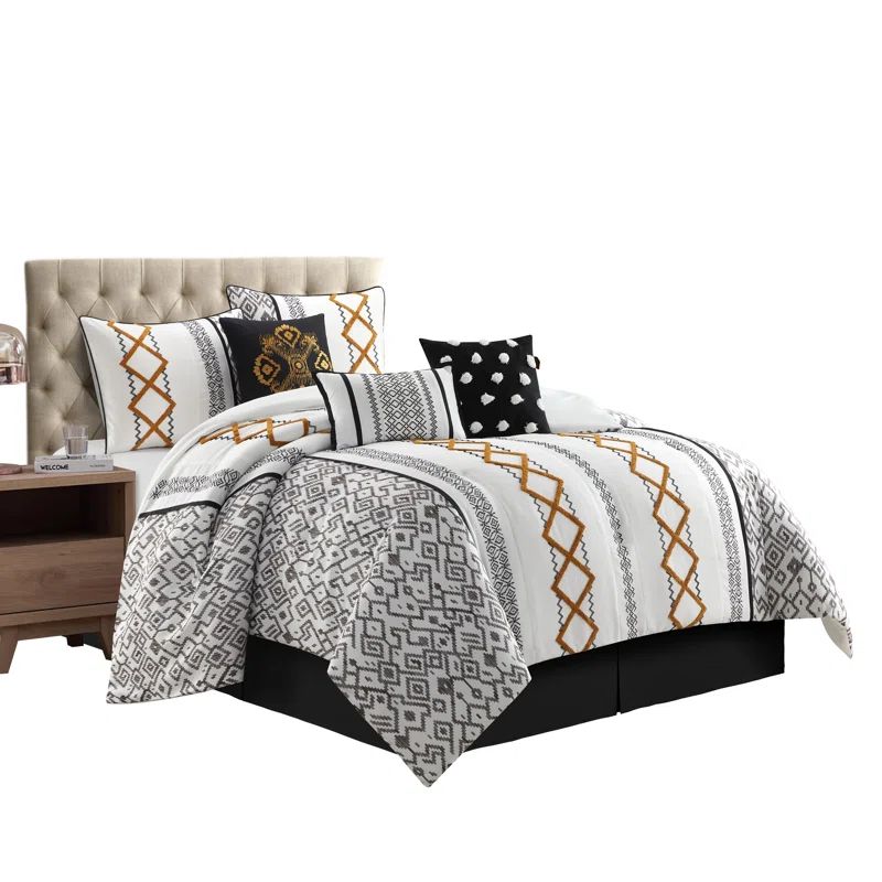 California King Black and Gold Microfiber 7-Piece Comforter Set
