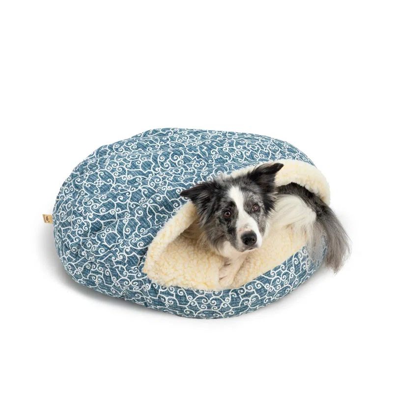 Small Blue Cotton Covered Outdoor Pet Bed with Cushion