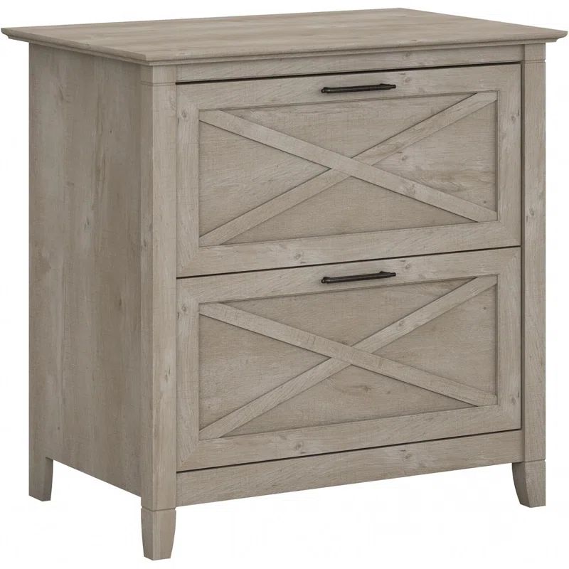 Washed Gray 2 Drawer Lateral File Cabinet with X Pattern