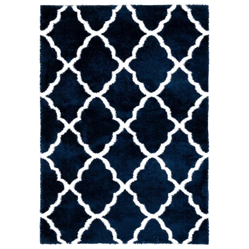 Boho-Chic Black and Green Geometric Shag Rug 8' x 10'