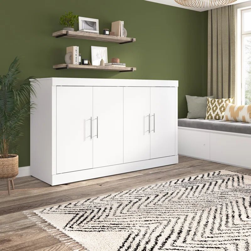 White Queen Murphy Cabinet Bed with Wood Frame