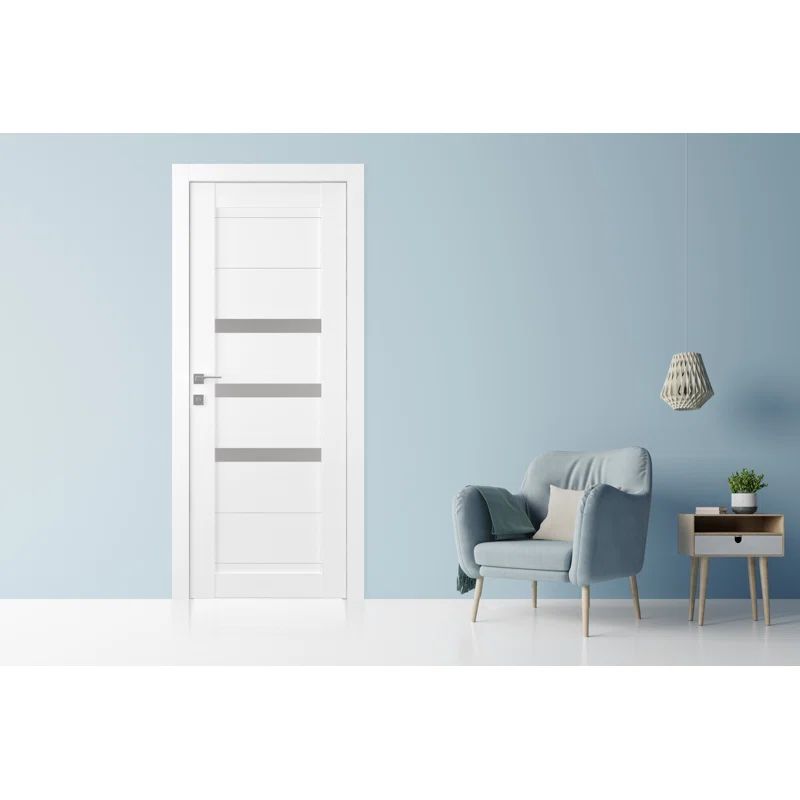 White Frosted Glass Composite Interior Prehung Door with Pine Frame