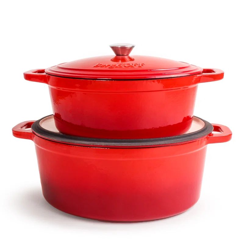 Neo Red Enameled Cast Iron Oval Dutch Oven Set, 5qt & 7qt