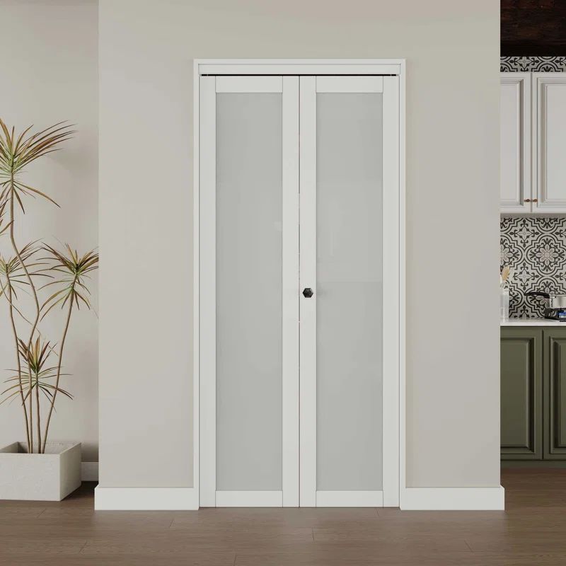 White 24'' x 80'' MDF Bi-Fold Door with Frosted Glass