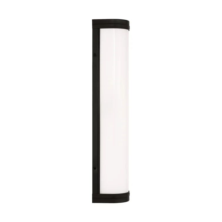 Aged Iron 2-Light Cylinder Bath Sconce with Opal Glass