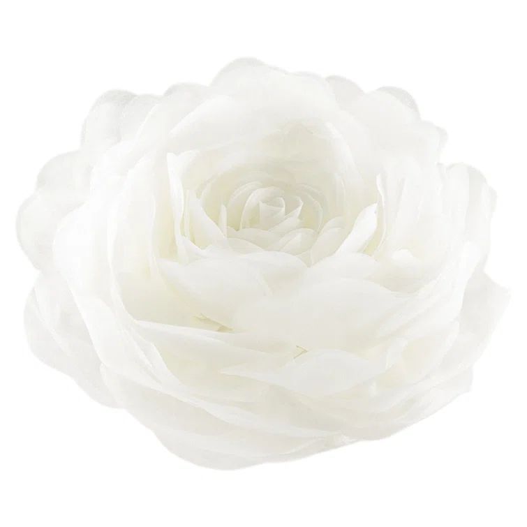 Handmade White Rose Flower Round Decorative Pillow, 12"