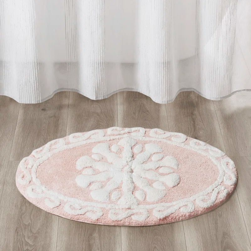 Boho Chic Round Floral Cotton Bath Rug