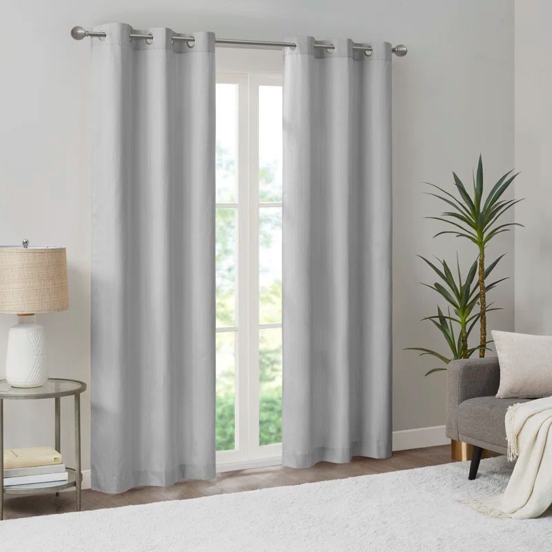 Gray Basketweave Room Darkening Outdoor Curtain Panel Pair