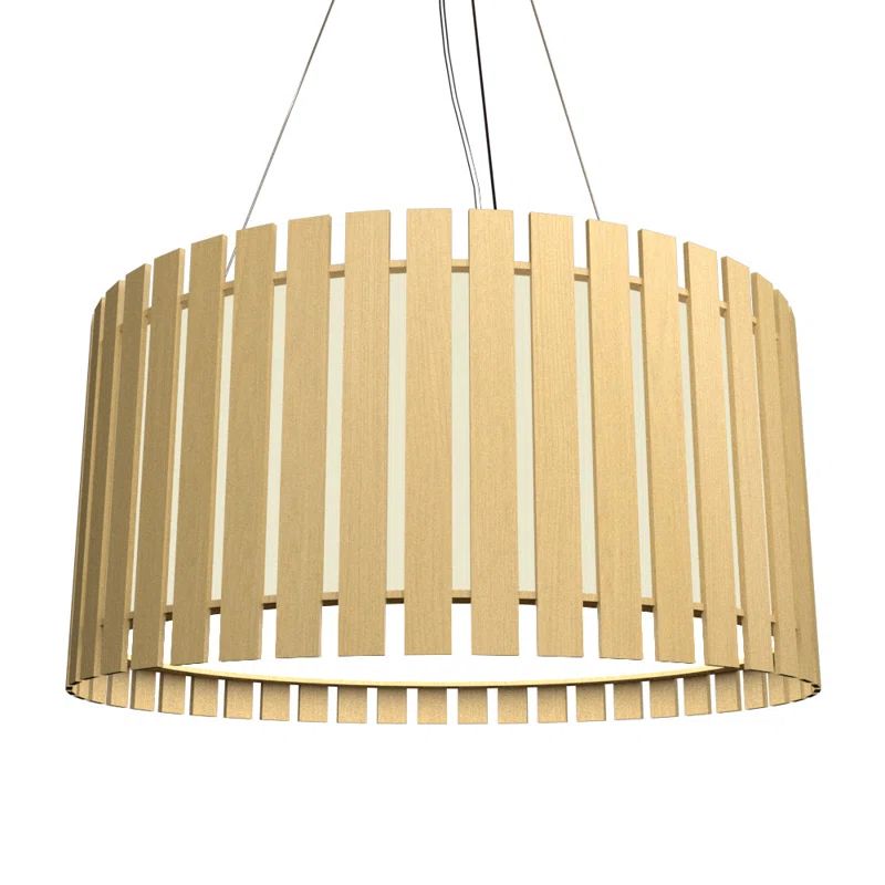 Matte Black Drum Pendant Light with Wood Veneer Shade