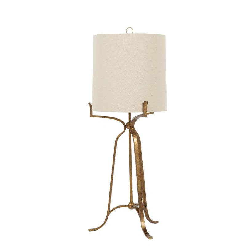 Ashwell Gold Iron Tripod Lamp with Natural Linen Shade