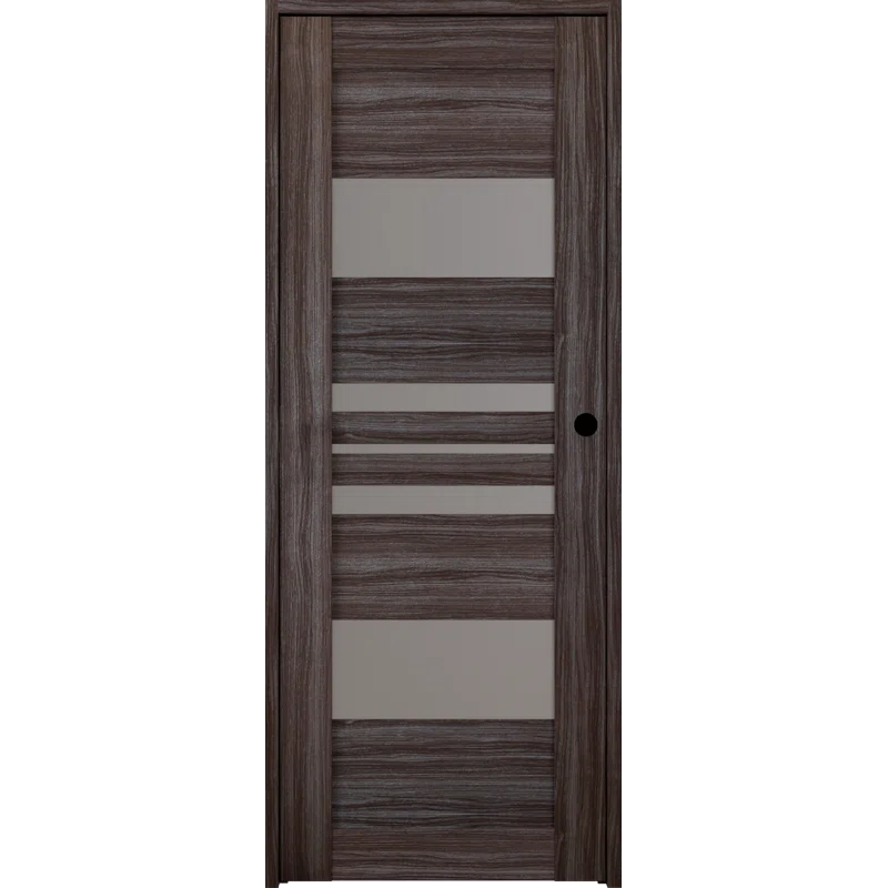 Gray Oak Right-Hand Solid Core 5-Lite Frosted Glass Interior Door