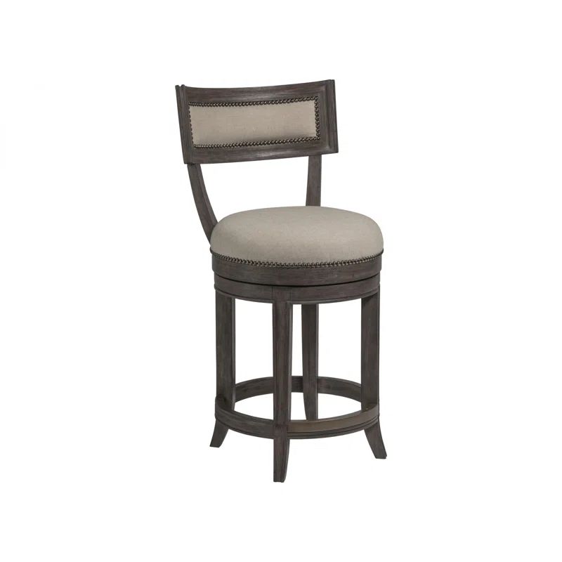 Gray Mahogany Swivel Counter Stool with Linen Upholstery
