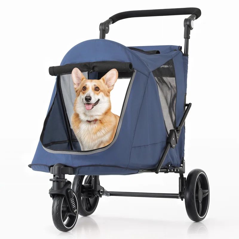 Large Steel Frame Pet Stroller with Rubber Wheels