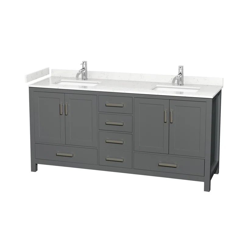 Sheffield 72" Dark Gray Double Bathroom Vanity with Marble Top