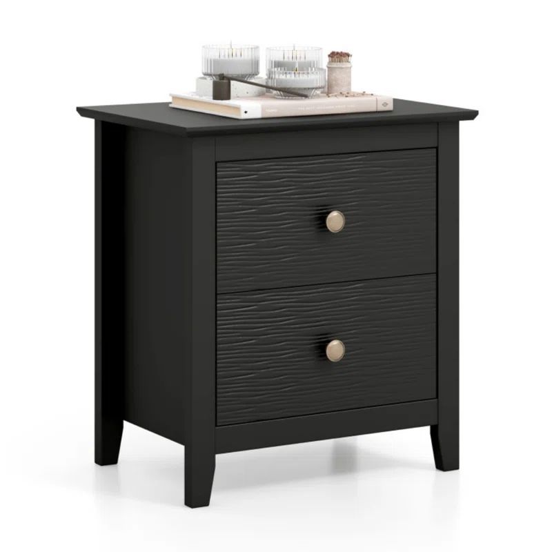 Black Modern Nightstand with 2 Drawers for Small Spaces
