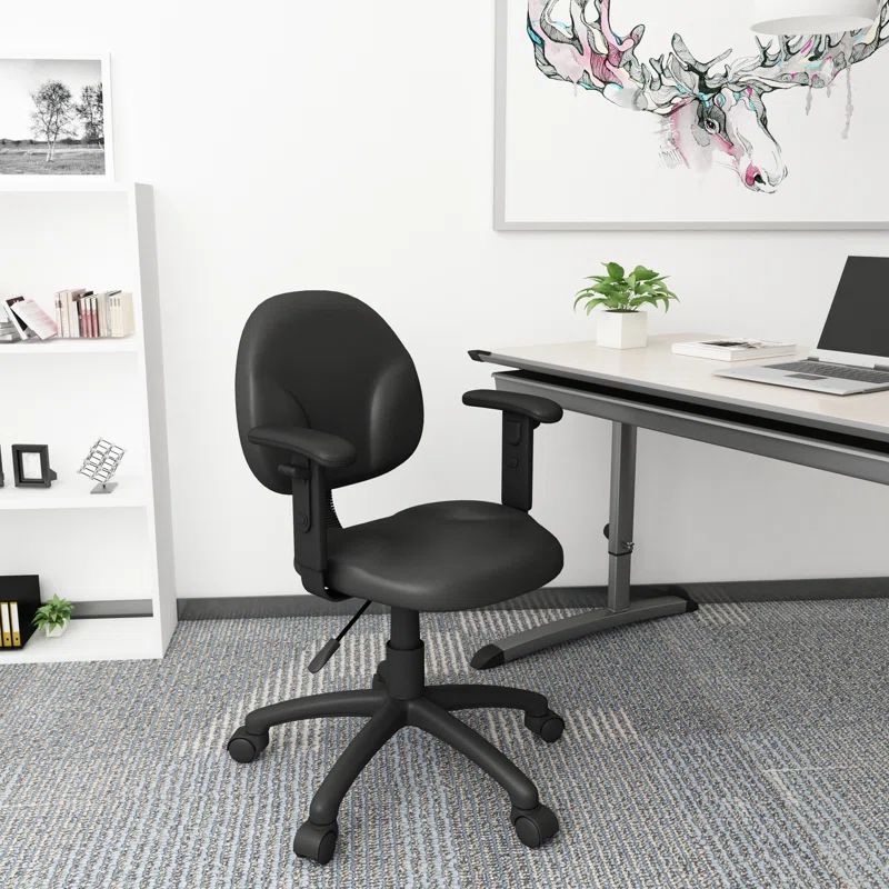 Black Ergonomic Vinyl Task Chair with Adjustable Arms