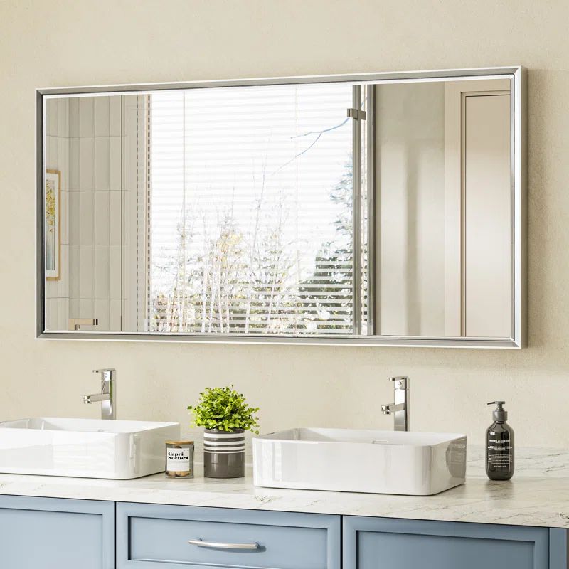 48 x 24 Silver Beveled Bathroom Vanity Mirror