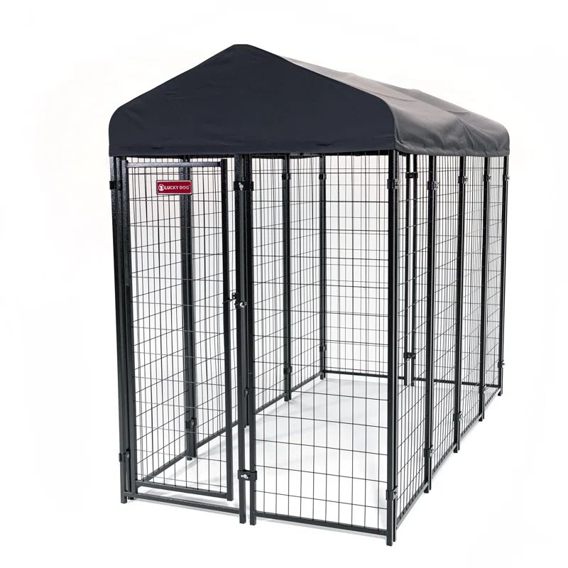 Black Steel Frame Outdoor Dog Kennel with Waterproof Canopy