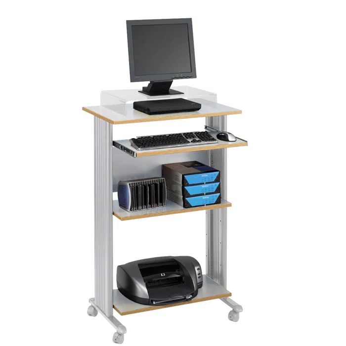 Gray Powder-Coated Steel Standing Desk with Keyboard Tray
