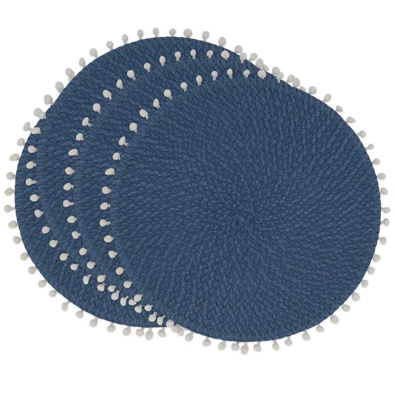 Navy Blue Round Pom Pom Textured Placemats Set of 4