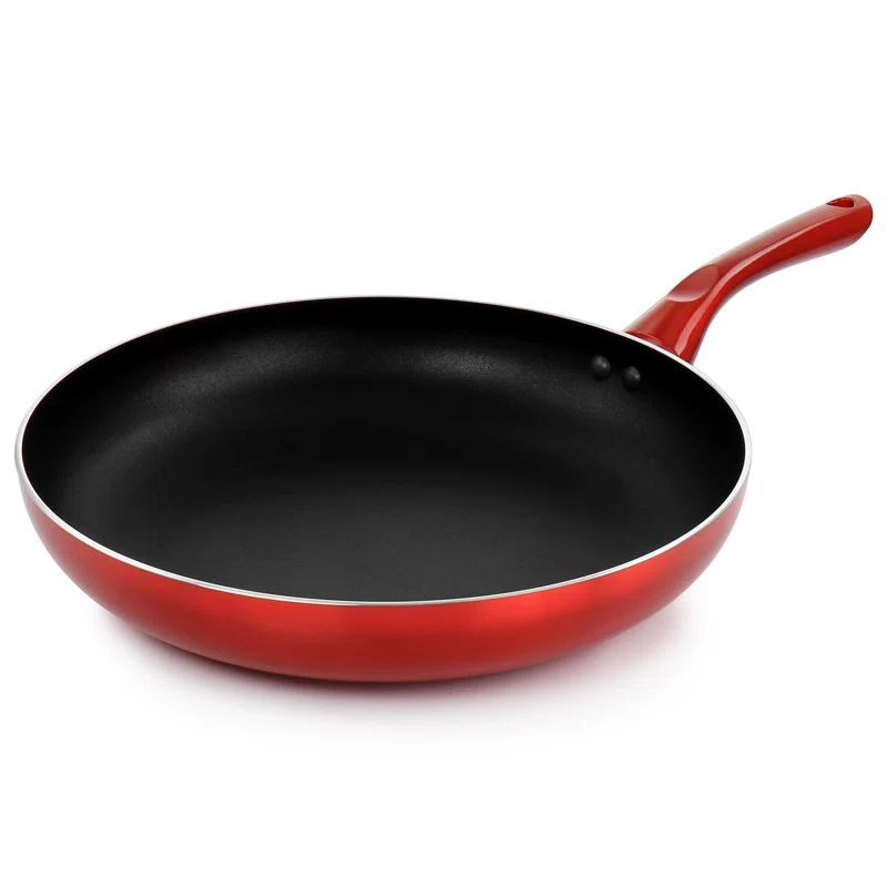 12" Red Aluminum Non-Stick Fry Pan with Ceramic Coating