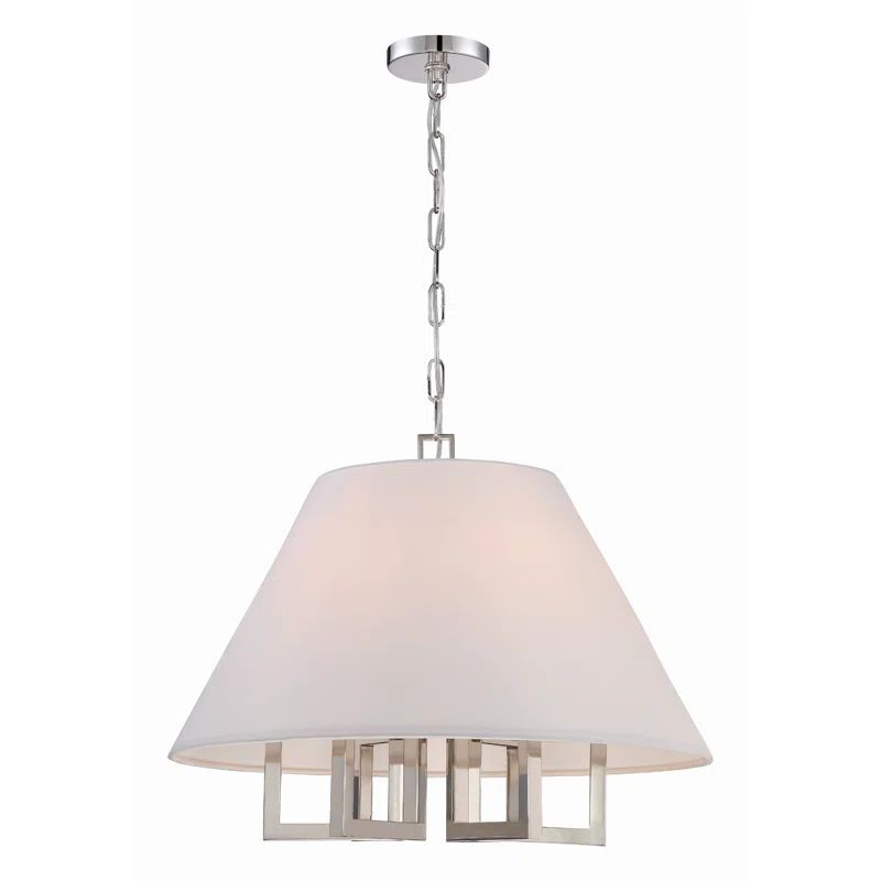 Polished Nickel 6-Light Mini Chandelier with White Silk Shade