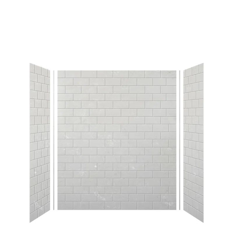 Lunar Gray Solid Surface Subway Tile Shower Wall Kit, 72" x 60"