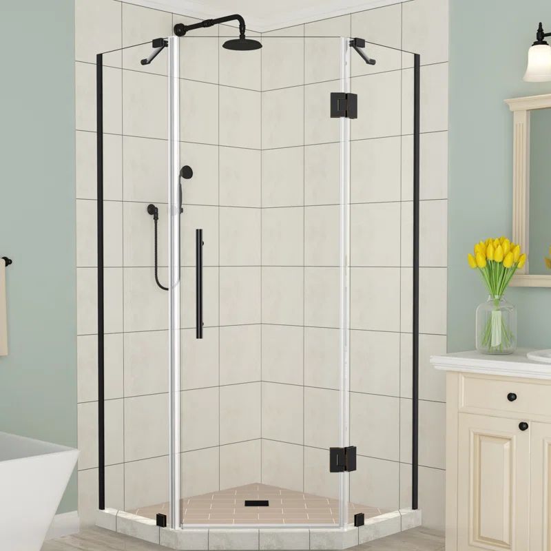 Merrick Frameless Oil Rubbed Bronze Neo-Angle Hinged Shower Enclosure