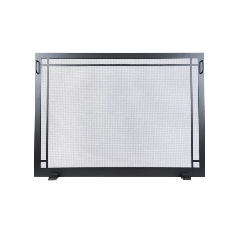 Textured Black Powder Coated Steel Mesh Fireplace Screen
