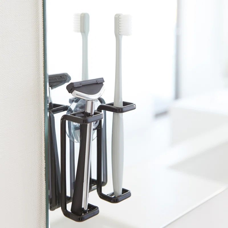 Black Steel Suction Cup Toothbrush Holder