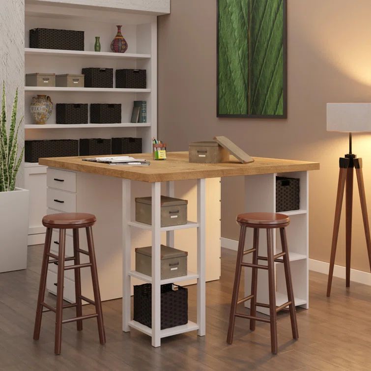 Transitional 25" Walnut Wood Swivel Counter Stools, Set of 2